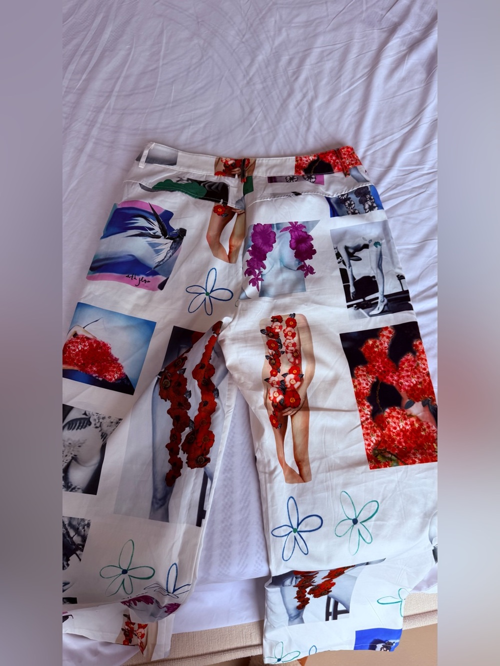 White Graphic Photo-Print Wide Leg Pants - Picture 6 of 7